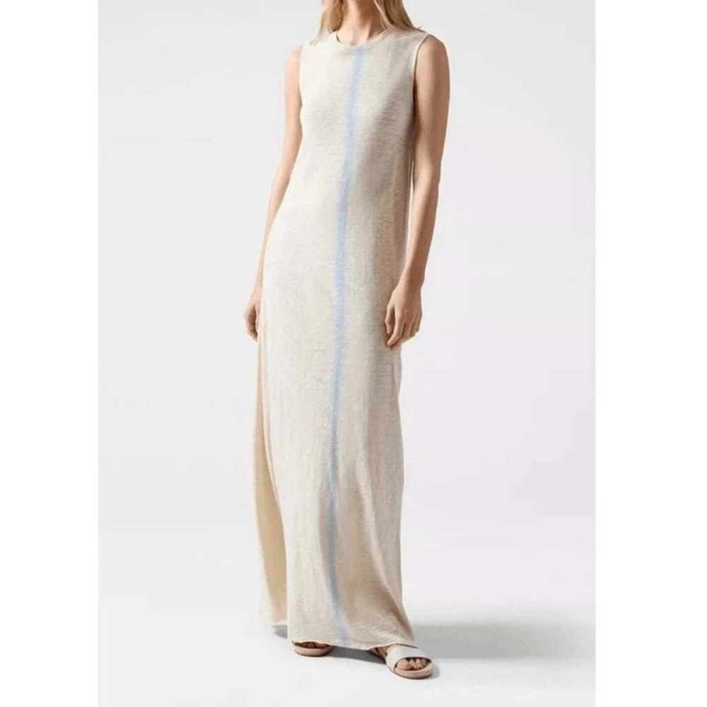NWT‎ ATM Printed Slub Cotton Jersey Maxi Dress Cream Stripe Size Large